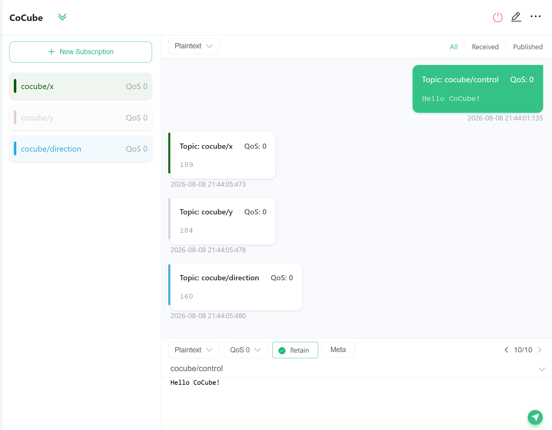 Receive CoCube position messages