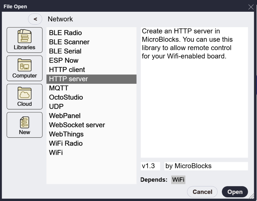 Add the HTTP Server block library
