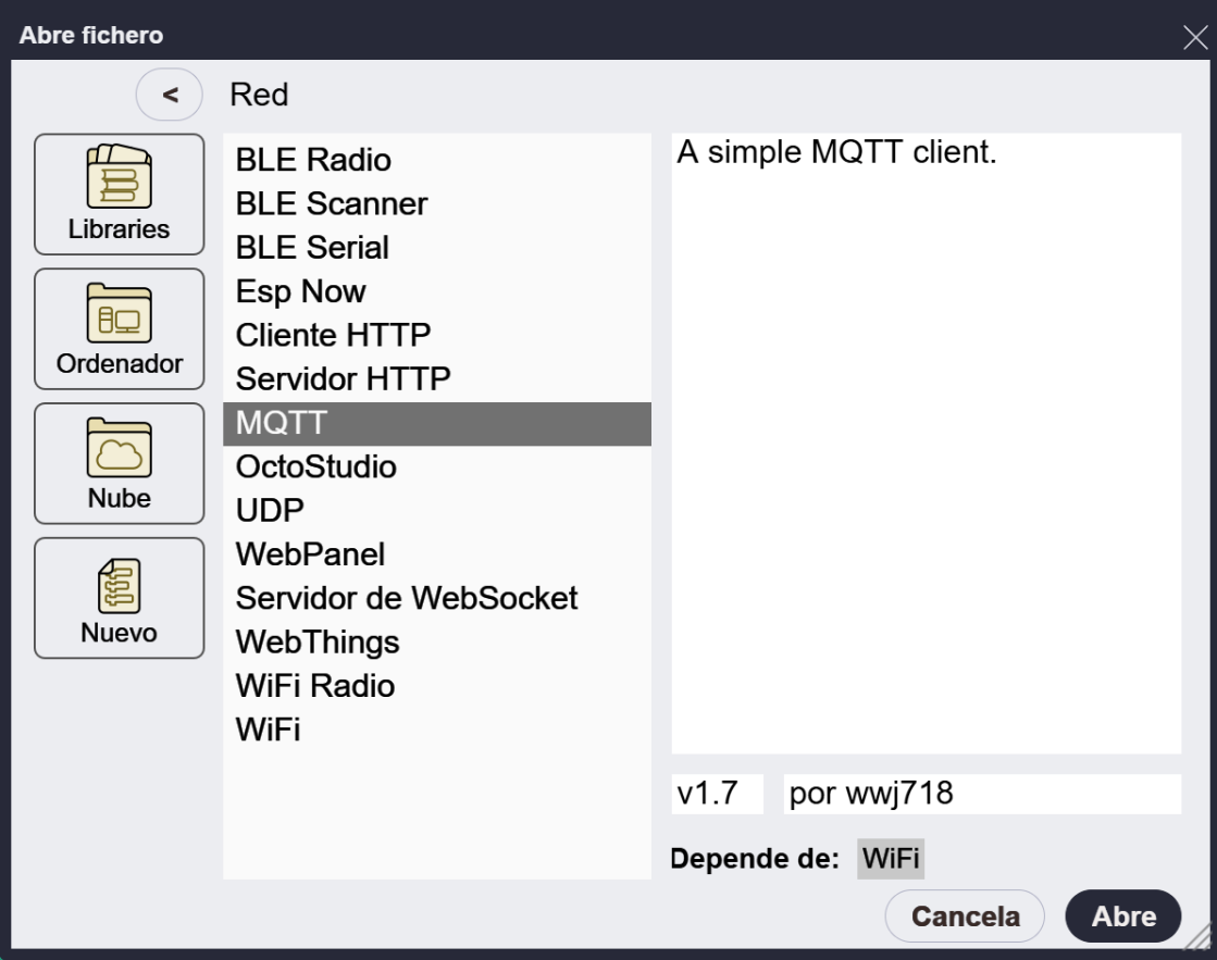 Añadir la biblioteca MQTT